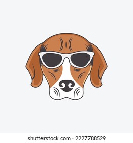 Dog head with sunglass vector art illustration graphic on white background.