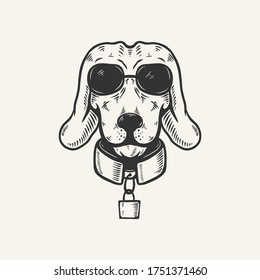 dog head with sunglasses vintage retro illustration