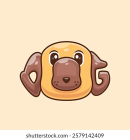 Dog Head Typography Logo Cartoon Vector Icon Illustration. Animal Object Icon Concept Isolated Premium Vector. Flat Cartoon Style