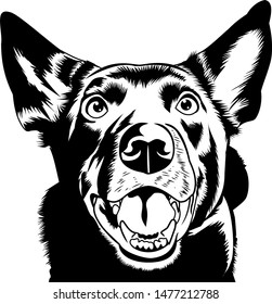 Dog head vector black white outline line art illustration