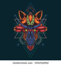 dog head vector illustration art with geometric background