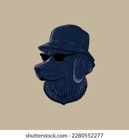 dog head wearing hat vector illustration