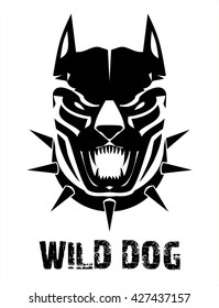 Dog head. Wild dog. Black wild dog. Pitbull. Doberman. Bulldog. 