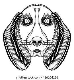 Dog head zentangle stylized, vector, illustration, freehand pencil, hand drawn, pattern. Zen art. Ornate vector