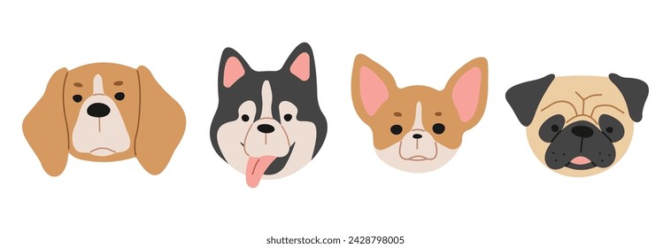 Dog Heads 2 cute on a white background, vector illustration.