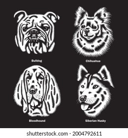 Hundeköpfe verschiedener Rassen - Vektorgrafik auf Schwarz