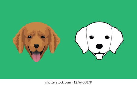 Dog Heads Golden Retriever Cartoon Illustration