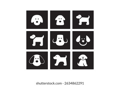Ilustração de cabeças de cachorro em uma caixa retangular sobre um fundo branco 