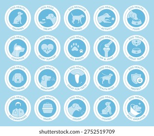 Dog health icon set. The basic parts of pet health. The outline icons are well scalable and editable. Contrasting elements are good for different backgrounds. EPS10.	