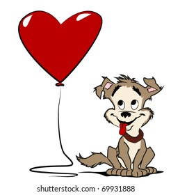 Dog with heart balloon