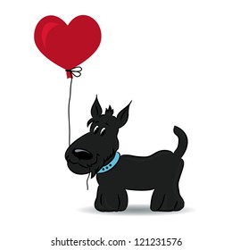 Dog with the heart balloon. Vector illustration