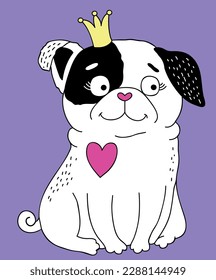 dog heart crown  illustration, vector, animal