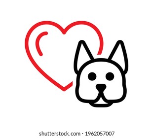 Perro con vectores de ícono cardíaco aislado en fondo blanco.