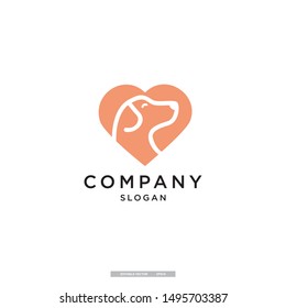 dog in a heart illustration vector logo design template