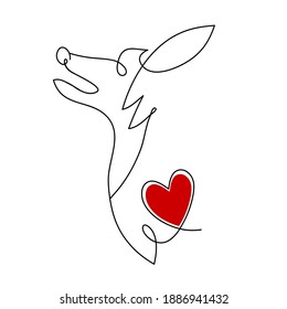 Dog with a heart one line with the heart. Dog love. Paw logo template, animal day care and pet shop.