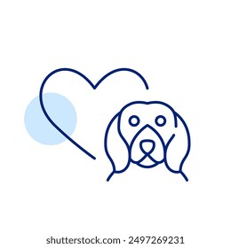 Dog and heart. Pet adoption, love and care. Veterinary healthcare. Pixel perfect, editable stroke icon