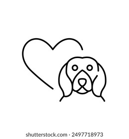 Dog and heart. Pet adoption, love and care. Veterinary healthcare. Pixel perfect vector icon