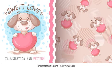 Dog with heart - seamless pattern