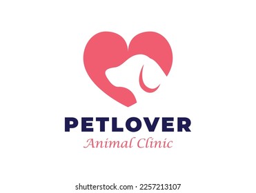Dog and heart suitable for pet grooming, pet-friendly logo.