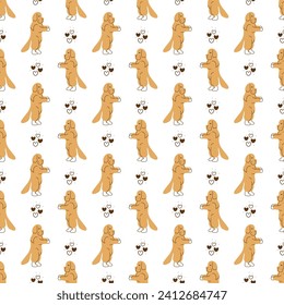 Perro y corazones garabatean. Patrón sin foco con Terranova y corazones lindos. Ideal para envolver papel. 