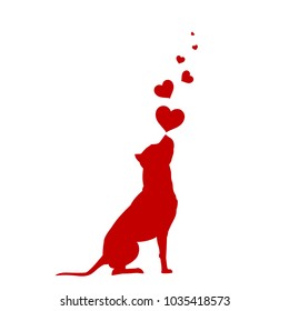 Dog with hearts vector illustration American Pit Bull Terrier silhouette