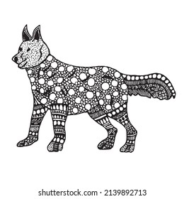 Dog henna pattern, traditional doodle, ornate black and white mehndi vector done by Sri Lankan and Pakistani refugees. Outline hand-drawn vector illustration. Decoration in ethnic oriental.