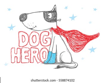 Cachorro herói. Ilustração vetorial cão, com ilustração de desenho animado vetorial de super-herói