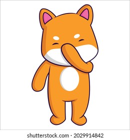 Dog is hiding his nose with his hand. Vector graphic illustration. Individually on a white background.
