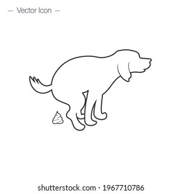The dog and his droppings. Pooping dog. Vector icon isolated on white background