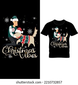 A dog with his master after a Christmas hat and Ugly Sweater Christmas course- Christmas Vibes Dog T-shirt Design EPS File,Christmas Dog Shirt,Christmas Gift For Family Shirt.