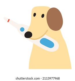 Dog hold thermometer in his mouth. Vector illustration on white background.