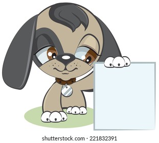Dog holding a blank sheet of paper. Illustration in vector format