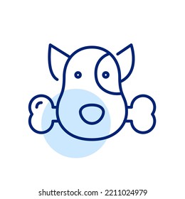 Dog holding bone in its mouth. Pixel perfect, editable stroke line icon
