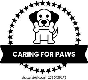 A dog is holding a bone in its mouth in the style of sign illustrations