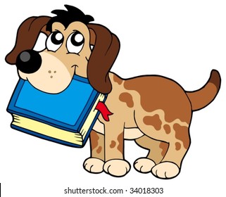 Dog holding book - vector illustration.