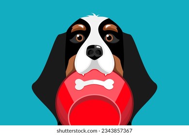 Dog holding a bowl in mouth on isolated background, Vector illustration.