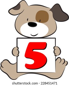 Dog holding a card with number 5