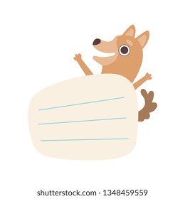 Dog Holding Empty Lined Sheet of Paper, Cute Cartoon Animal with Blank Sign Board Vector Illustration