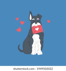 Dog Holding Envelope With Love Message, Flat Vector Illustration Isolated.