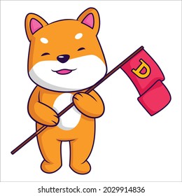 Dog is holding a flag in hand. Vector graphic illustration. Individually on a white background.
