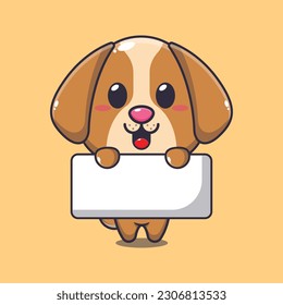 dog holding greeting banner cartoon vector illustration.