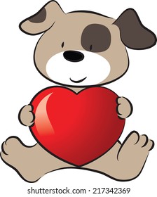 dog holding a heart shape