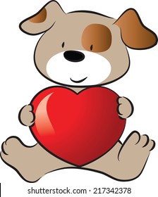 dog holding a heart shape