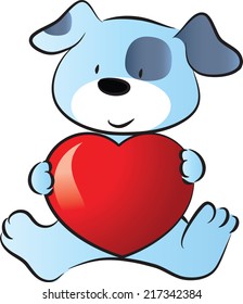 dog holding a heart shape