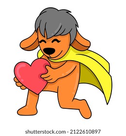 dog holding love falling in love, vector illustration art. doodle icon image kawaii.