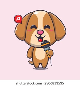 dog holding microphone cartoon vector illustration.