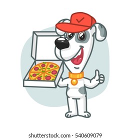 Dog Holding Pizza and Showing Thumbs Up