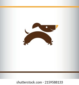 Dog holding Sousage in its mouth. Vector Logo design Template. Simple illustration.