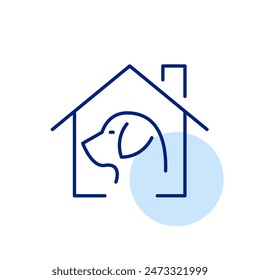 Dog and home. Pet adoption from shelter. Pet-friendly housing. Pixel perfect, editable stroke icon