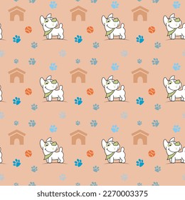 Dog and home seamless pattern design having ball